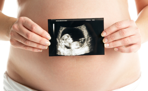 Ультразвуковое изображение человеческого эмбриона внутри живота матери